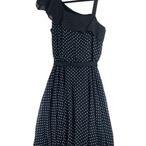 GABBY SKYEBlack and White ruffle Polka Dot One-Shoulder Dress SZ 10